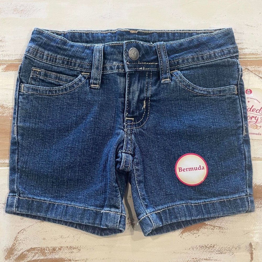 5/$20 NEW Size 4 Girls Medium Wash Zip & Snap Denim Shorts-Adjustable